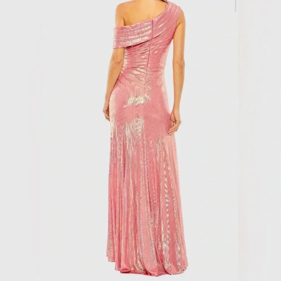 Mac Duggal 27152 | Off The Shoulder Ruched Waist Slit Metallic Gown | Women’s 12 - Picture 2 of 10